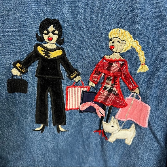 Vintage Bobbie Brooks embroidered shoppers and dogs denim button up shirt - Picture 3 of 4